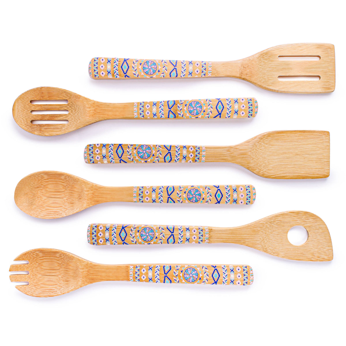 BergHOFF Patterned Bamboo 6Pc Utensil Set, Blue