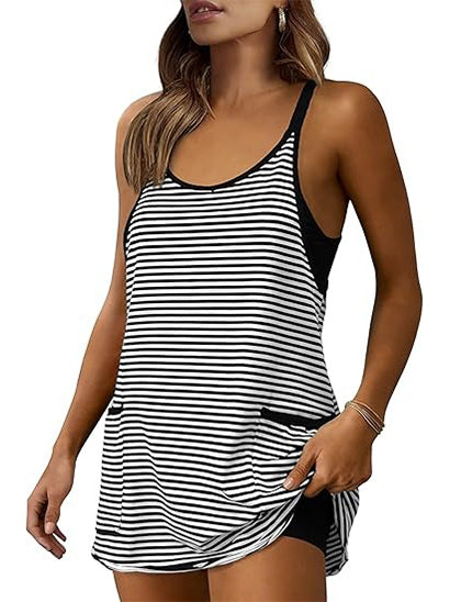 ✨Women's Striped V-Neck Tennis Dress with Built-in Shorts