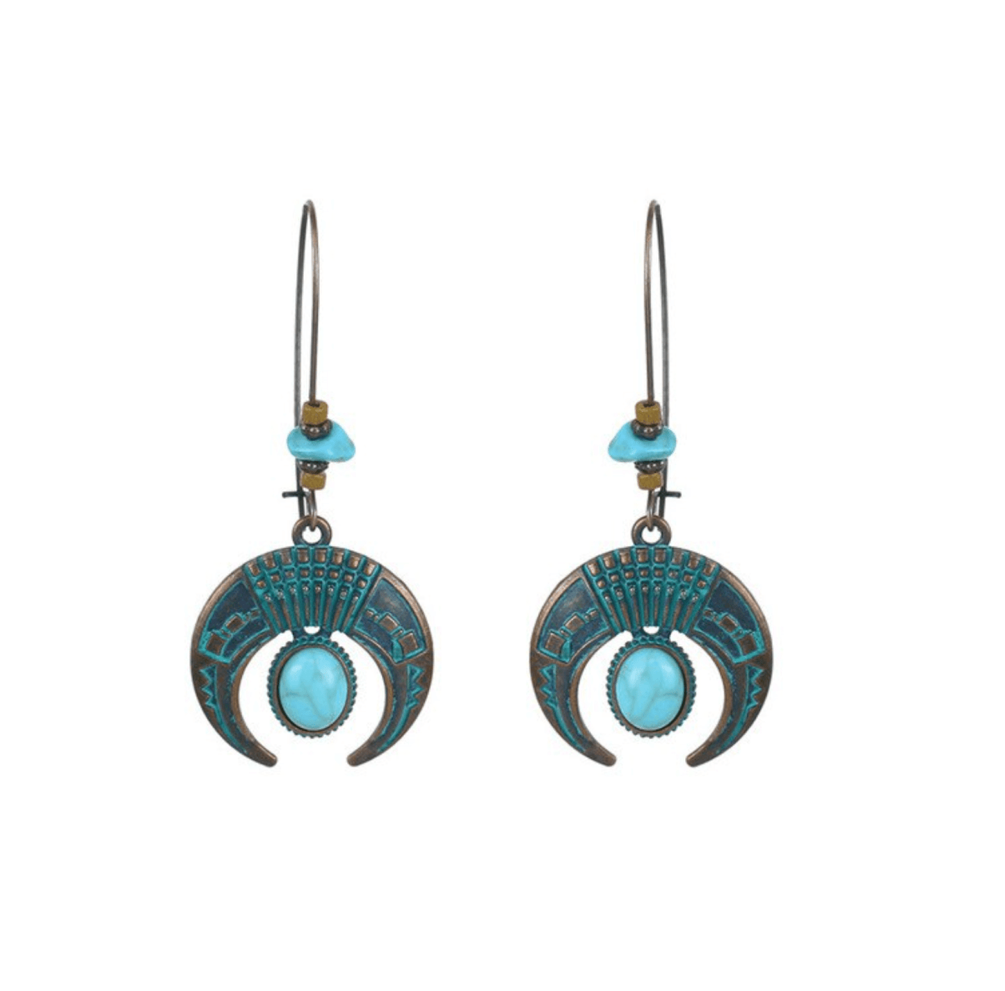 Boho Crescent Moon Faux Turquoise Drop Earrings