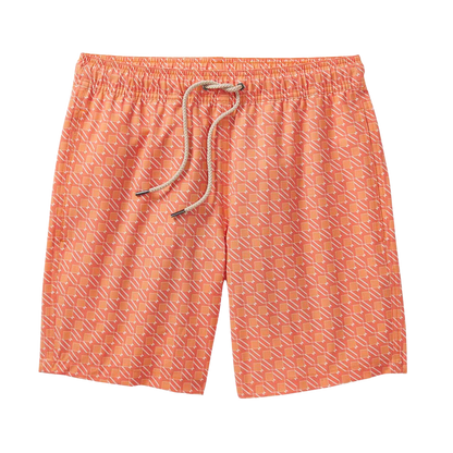 Fair Harbor Men's The Bayberry Swim Trunk Boardshorts - Orange Sea Squares