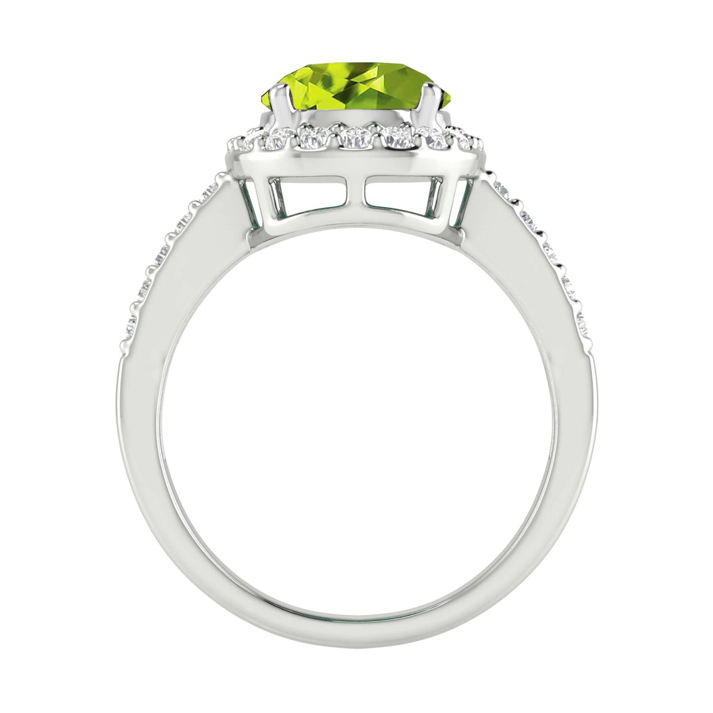 2.65CT Natural Peridot and White Topaz Sterling Silver Halo Ring