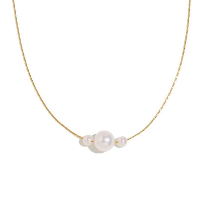 Dainty 3 Pearl Snake Chain Necklace for Women