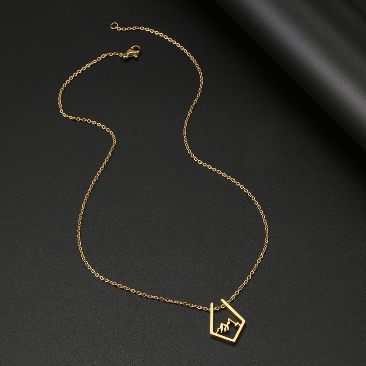 Goldtone Stainless Steel Minimalist Mountain Range Pendant Necklace