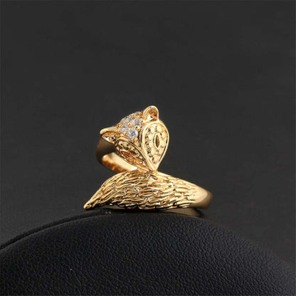Cubic Zirconia & Goldtone Modern Fox Ring
