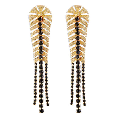Black Cubic Zirconia & Goldtone Chevron Drop Earrings