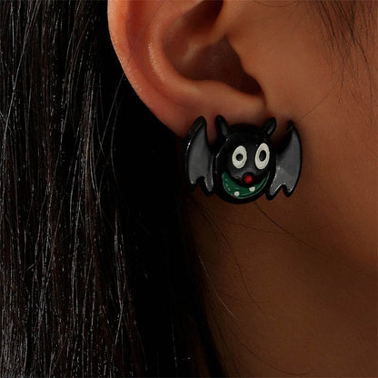 Black & Silvertone Bat Stud Earrings