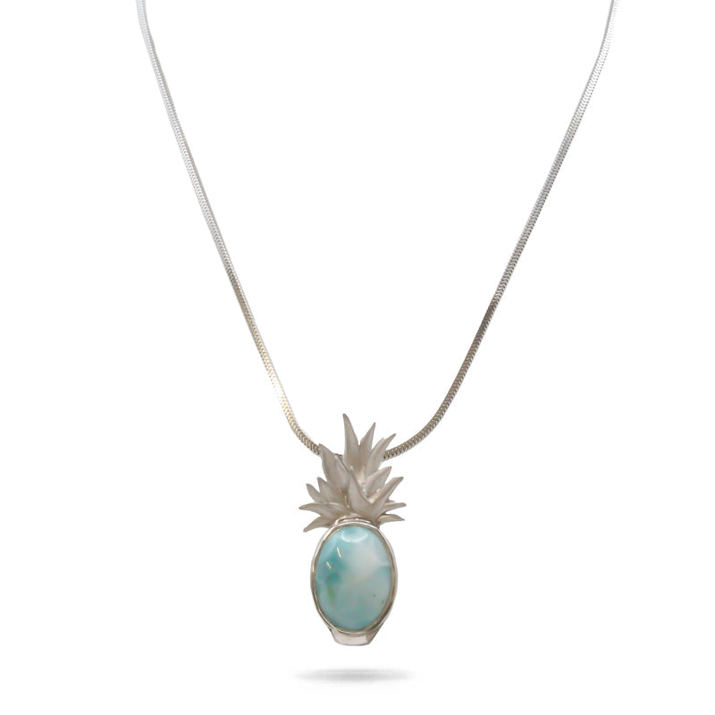 Pineapple Larimar Stone Sterling Silver Necklace By Marahlago