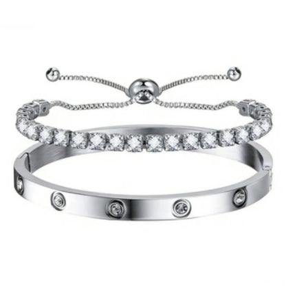 Elegant Sparkling Bangle Bracelet 2-Piece Set