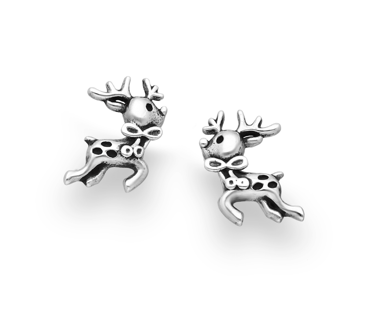 Ag Sterling Reindeer with Bow Stud Earrings