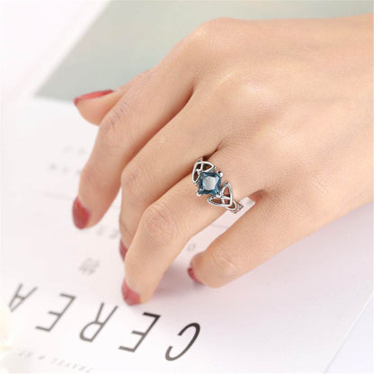 Blue Princess Crystal & Silvertone Band Ring