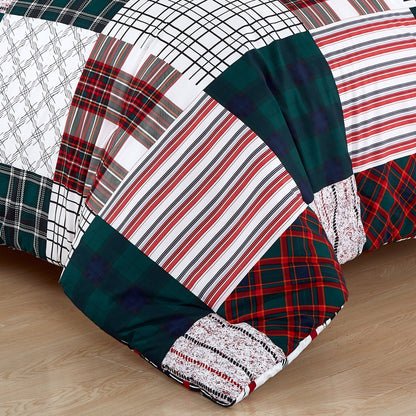 Elegant Comfort 8-Piece Lodge Plaid and Patch Reversible Comforter Set - Includes 4-Piece Sheet Set with Double Sided Storage Pockets
