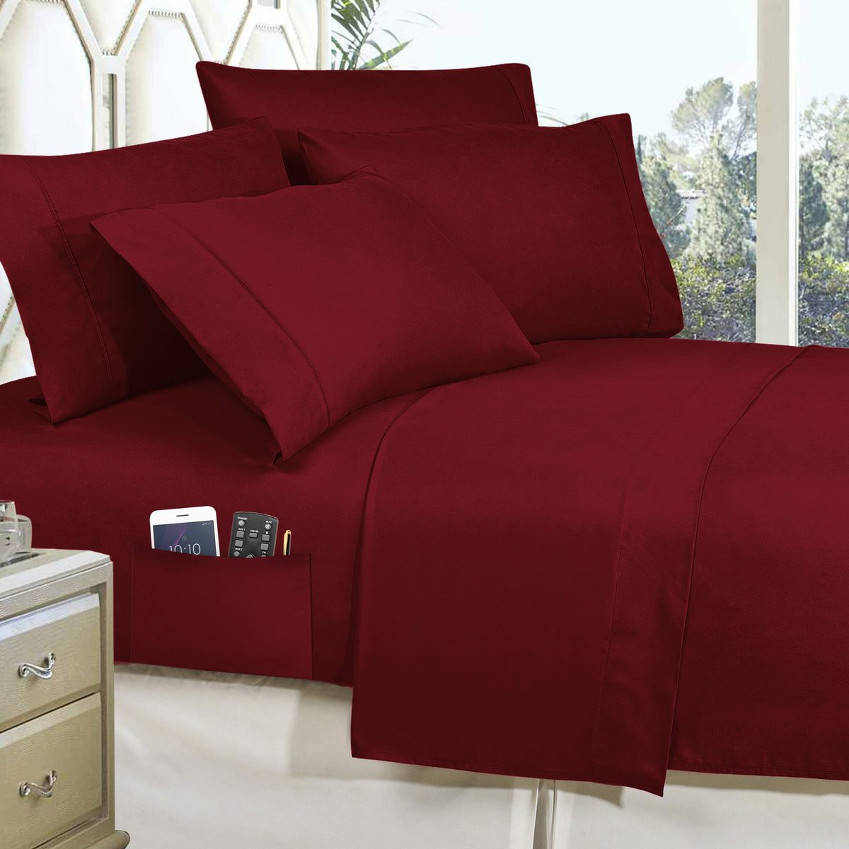 Elegant Comfort 8-Piece Lodge Plaid and Patch Reversible Comforter Set - Includes 4-Piece Sheet Set with Double Sided Storage Pockets