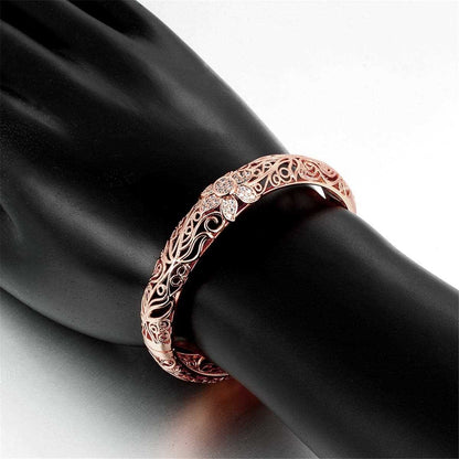Cubic Zirconia & Rose Goldtone Filigree Flower Bangle