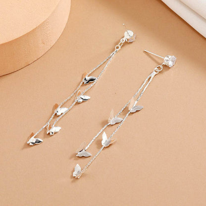 Cubic Zirconia & Silvertone Butterfly Double-Strand Drop Earrings