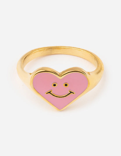 Elevated Faith Pink Enamel Smiley Heart Ring