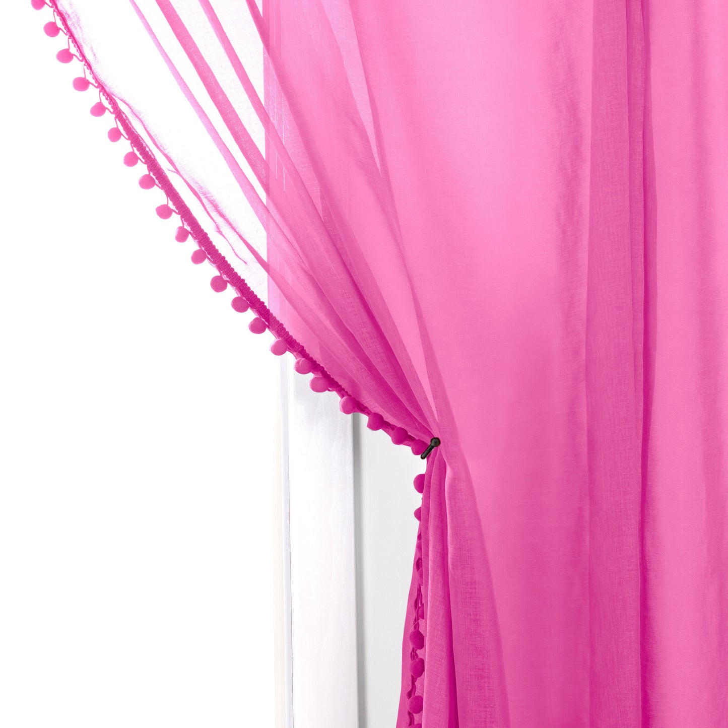 Elegant Comfort Set of 2 Pom Pom Tasseled Sheer Curtain - Rod Pocket