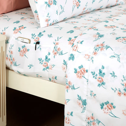 Elegant Comfort 6-Piece Floral and Stripe Pattern Sheet Set - Soft as a Hotel Premium Quality Bedding