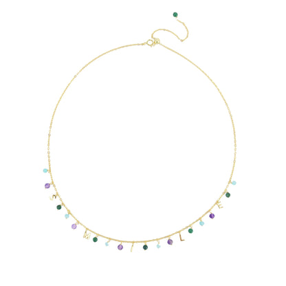 Gold Over Sterling Silver Natural Amazonite, Jade and Amethyst Smile Necklace with 18"