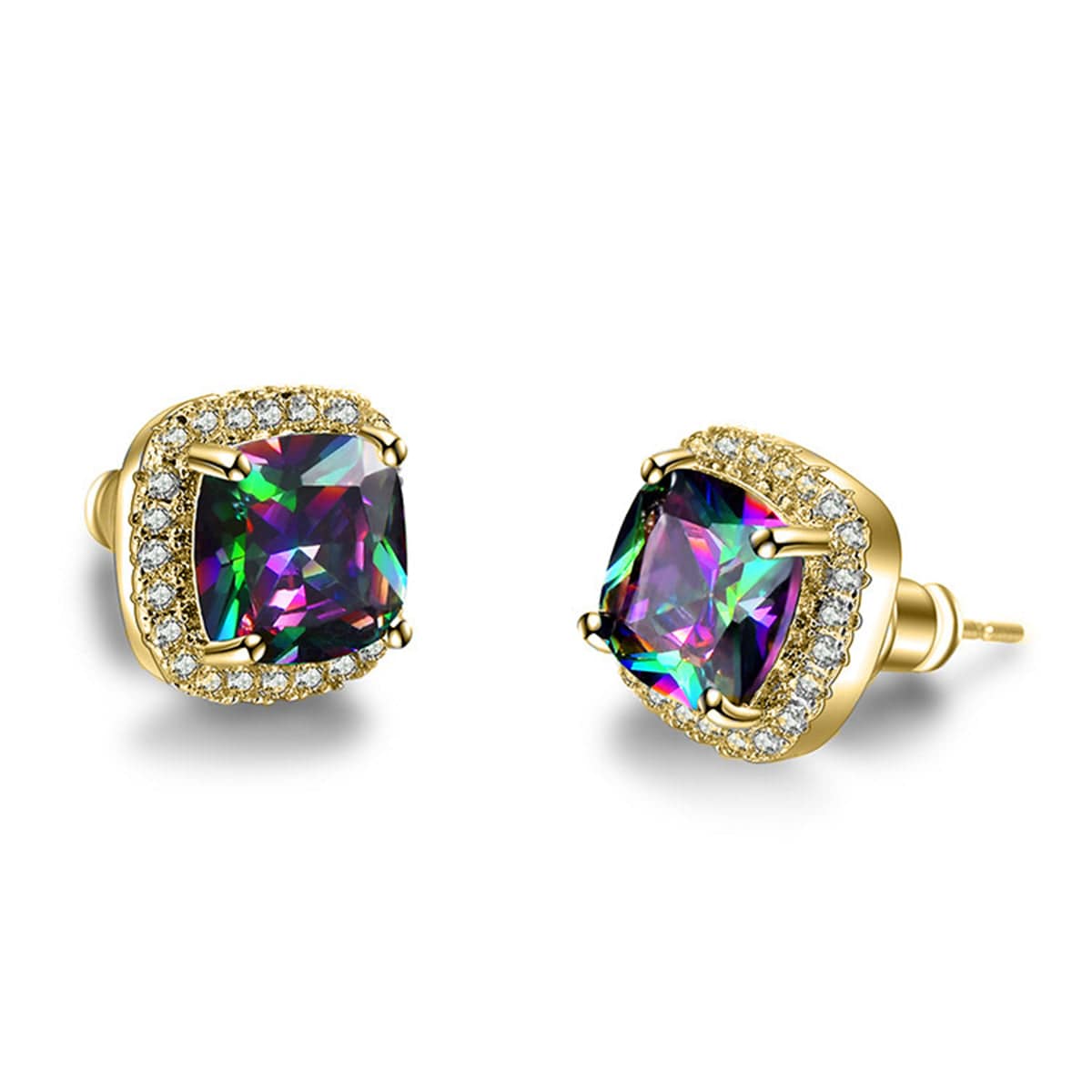 Colored Princess Crystal & Cubic Zirconia Goldtone Halo Stud Earrings