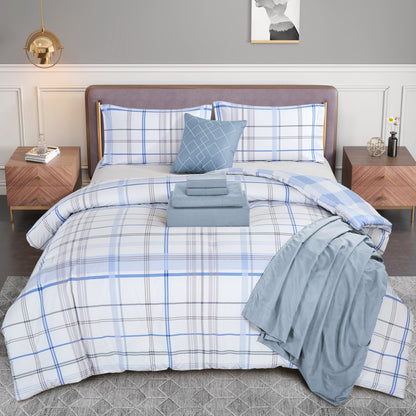 Elegant Comfort 8-Piece Lodge Plaid and Patch Reversible Comforter Set - Includes 4-Piece Sheet Set with Double Sided Storage Pockets
