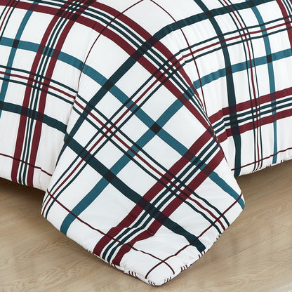 Elegant Comfort 8-Piece Lodge Plaid and Patch Reversible Comforter Set - Includes 4-Piece Sheet Set with Double Sided Storage Pockets