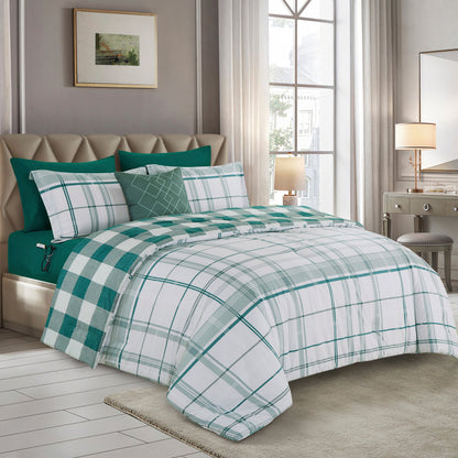 Elegant Comfort 8-Piece Lodge Plaid and Patch Reversible Comforter Set - Includes 4-Piece Sheet Set with Double Sided Storage Pockets