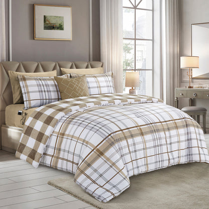 Elegant Comfort 8-Piece Lodge Plaid and Patch Reversible Comforter Set - Includes 4-Piece Sheet Set with Double Sided Storage Pockets
