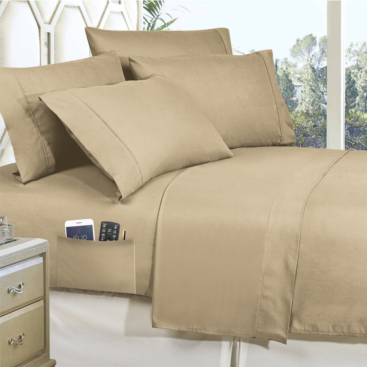 Elegant Comfort 8-Piece Lodge Plaid and Patch Reversible Comforter Set - Includes 4-Piece Sheet Set with Double Sided Storage Pockets