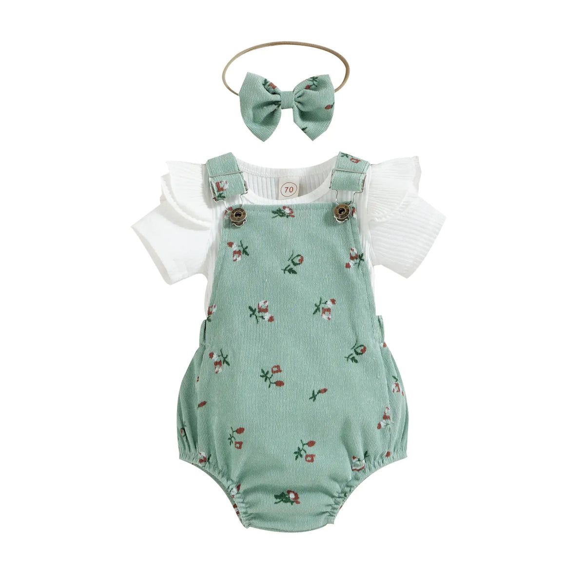 Girls' Floral Corduroy Suspender Pants Set with Headband