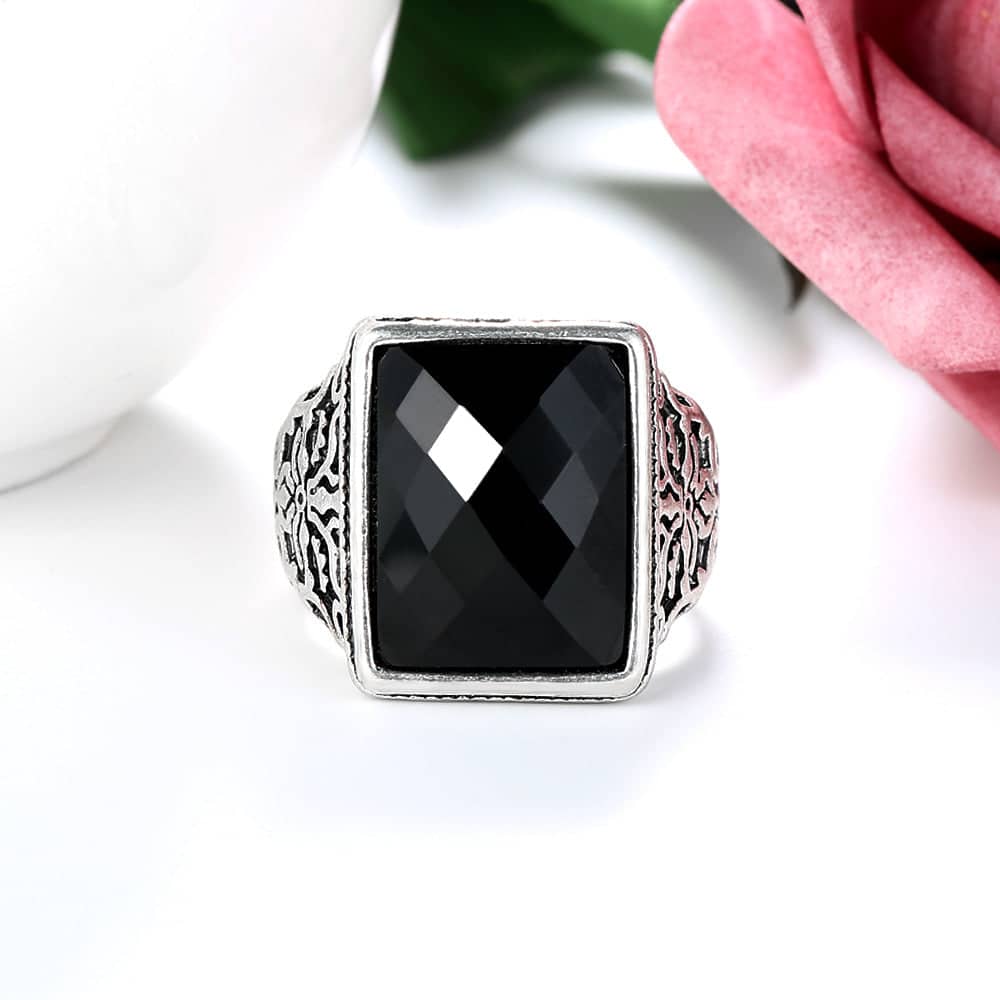 Black Rectangle Band Ring