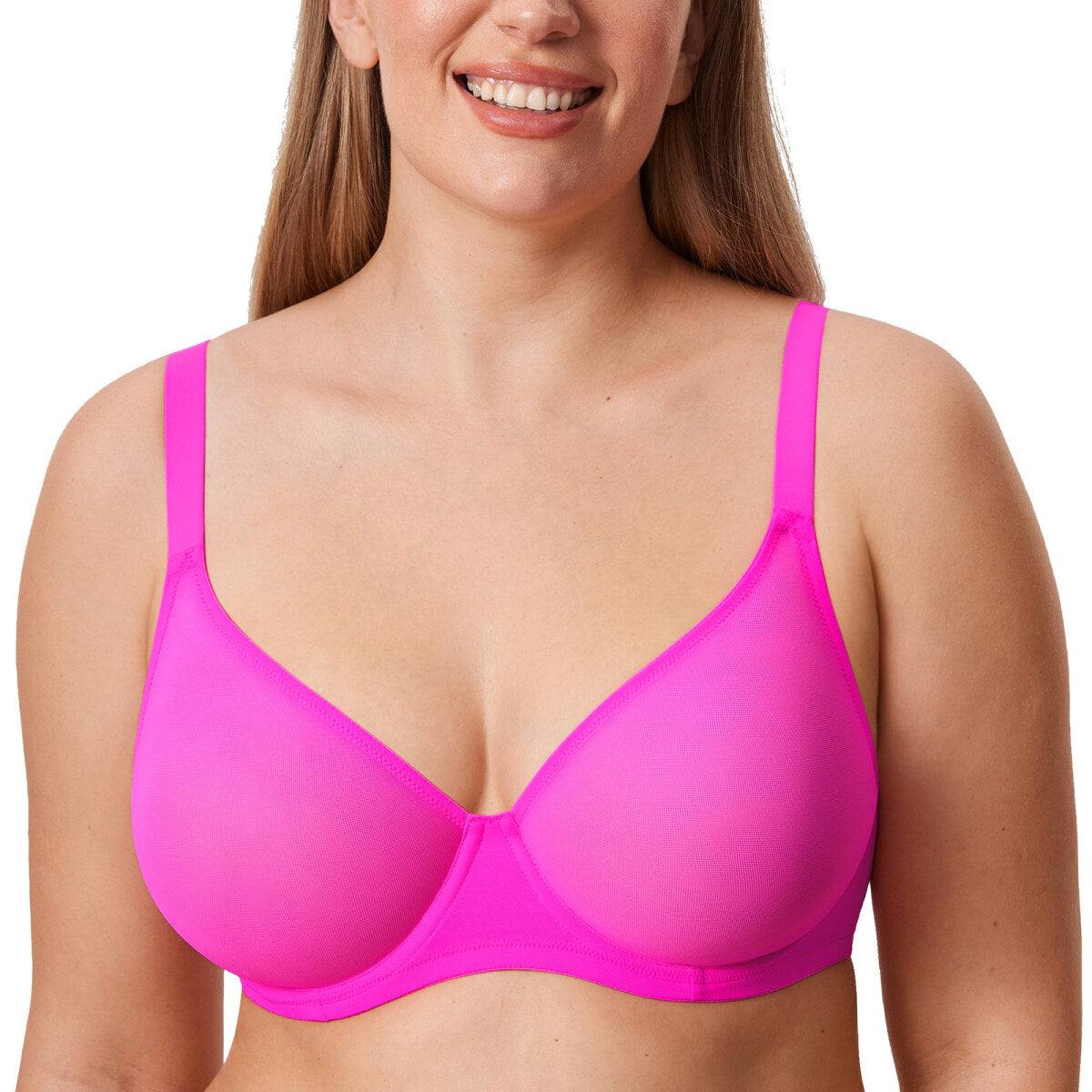Cosnufy Sheer Mesh Plunge Underwire Full Coverage Bra