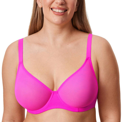 Cosnufy Sheer Mesh Plunge Underwire Full Coverage Bra