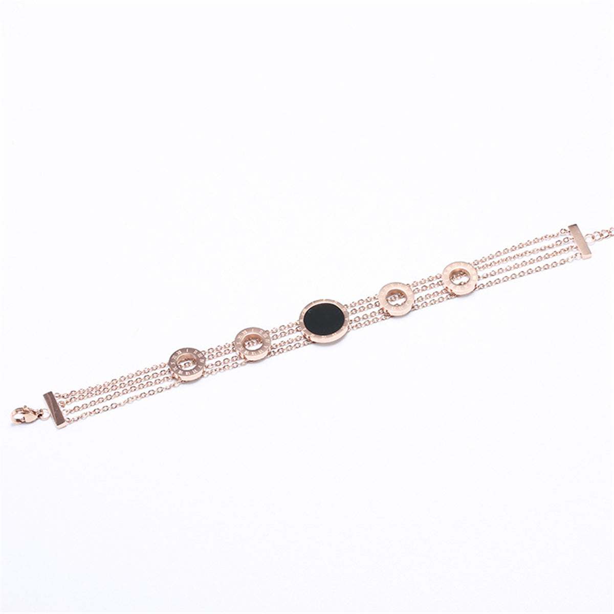 Black Acrylic & Rose Goldtone Roman Numeral Multi-Strand Bracelet