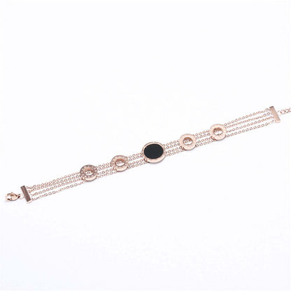 Black Acrylic & Rose Goldtone Roman Numeral Multi-Strand Bracelet