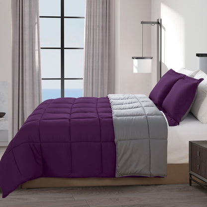 Elegant Comfort Reversible 3-Piece Box Stitched Comforter & Shams - Duvet Insert with 4 Corner Tabs