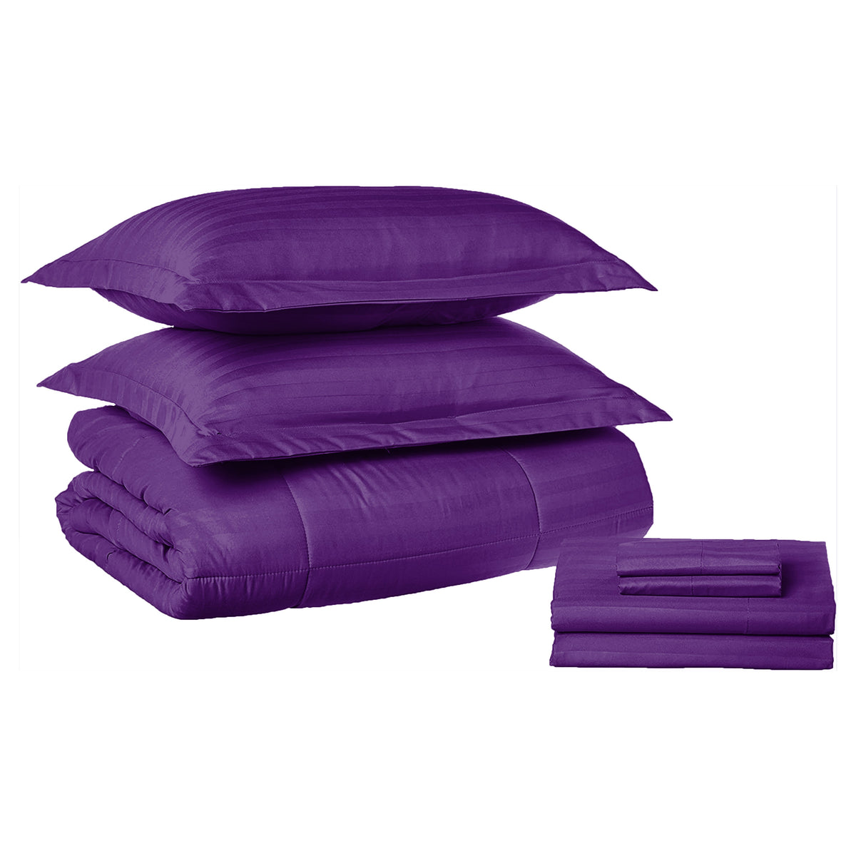 Elegant Comfort 8-Piece Dobby Stripe Comforter Set - Includes 4-Piece Sheet Set with Double Sided Storage Pockets
