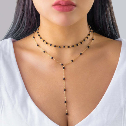 Black Acrylic & Goldtone Lariat Necklace & Choker