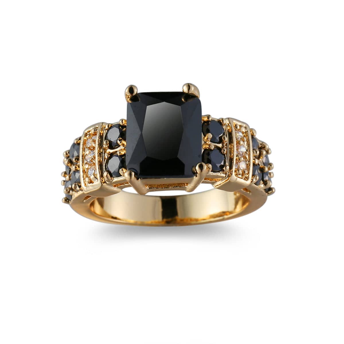 Black Crystal & Cubic Zirconia Goldtone Multi-Row Radiant-Cut Ring