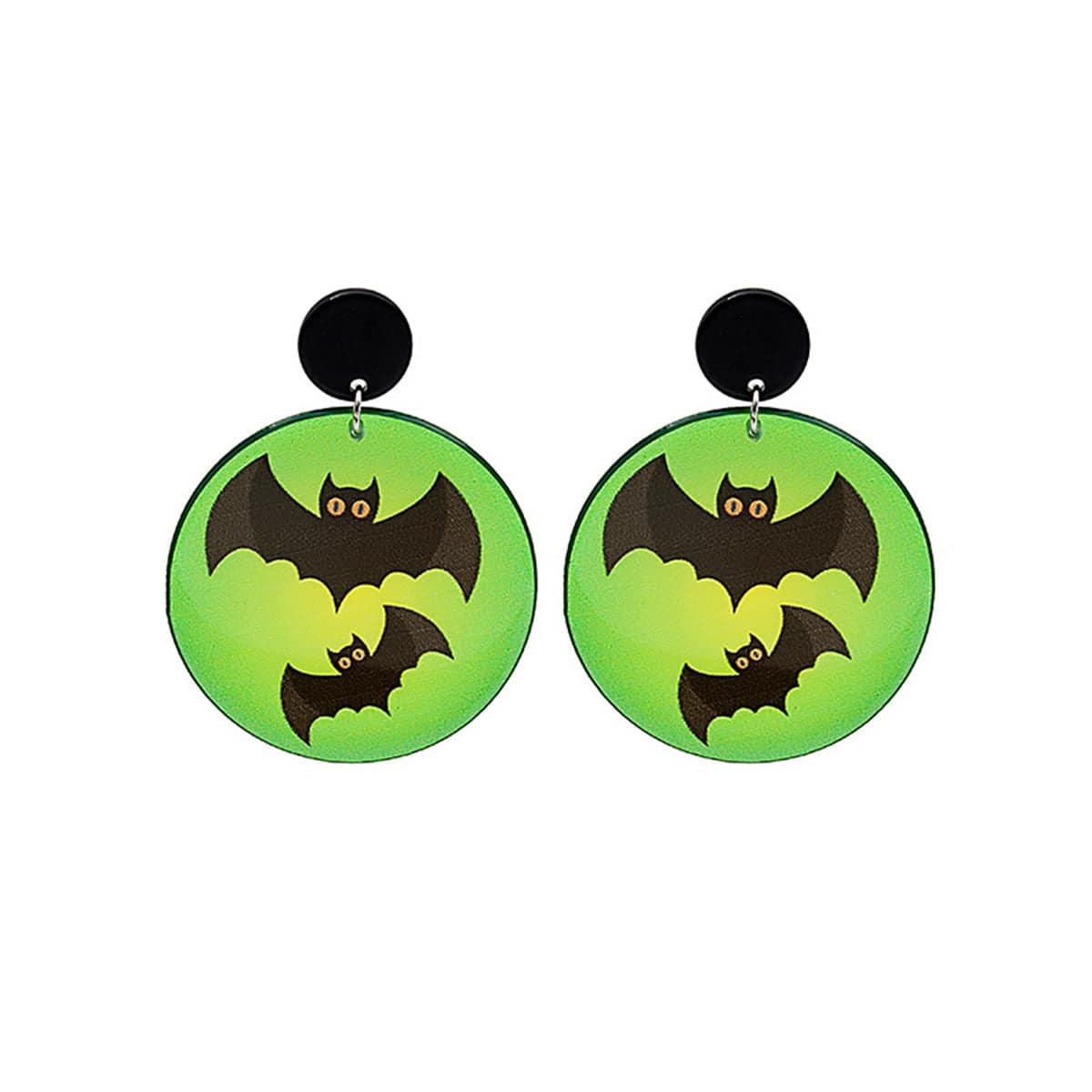 Black & Green Acrylic Silvertone Bat Drop Earrings
