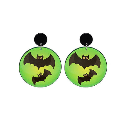 Black & Green Acrylic Silvertone Bat Drop Earrings