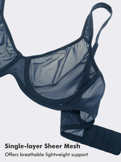 Cosnufy Sheer Mesh Balconette Underwire Full Coverage Unlined Bra