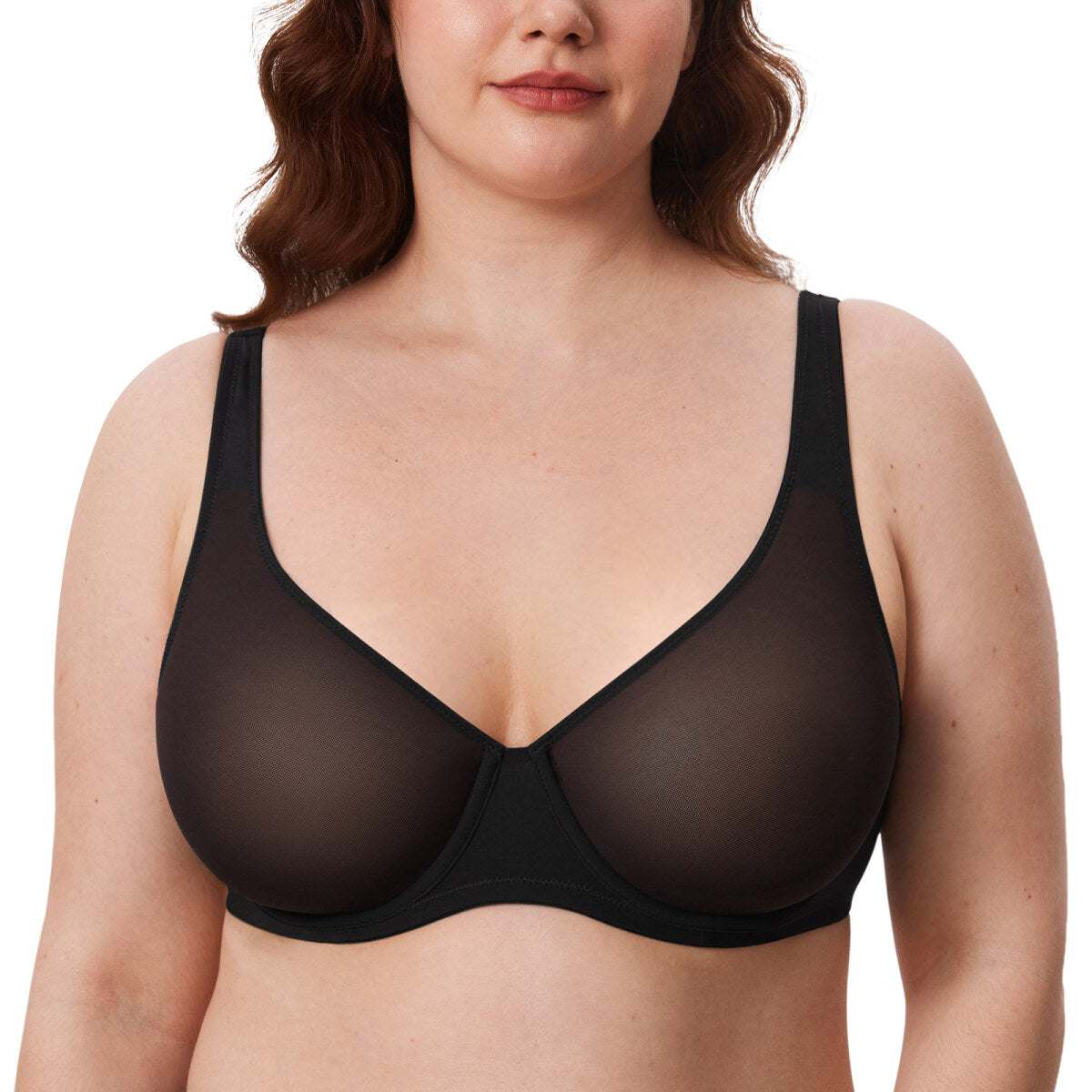 Cosnufy Sheer Mesh Balconette Underwire Full Coverage Unlined Bra