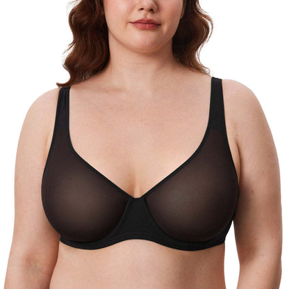 Cosnufy Sheer Mesh Balconette Underwire Full Coverage Unlined Bra