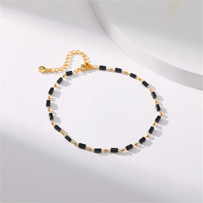Black Acrylic & Goldtone Beaded Anklet