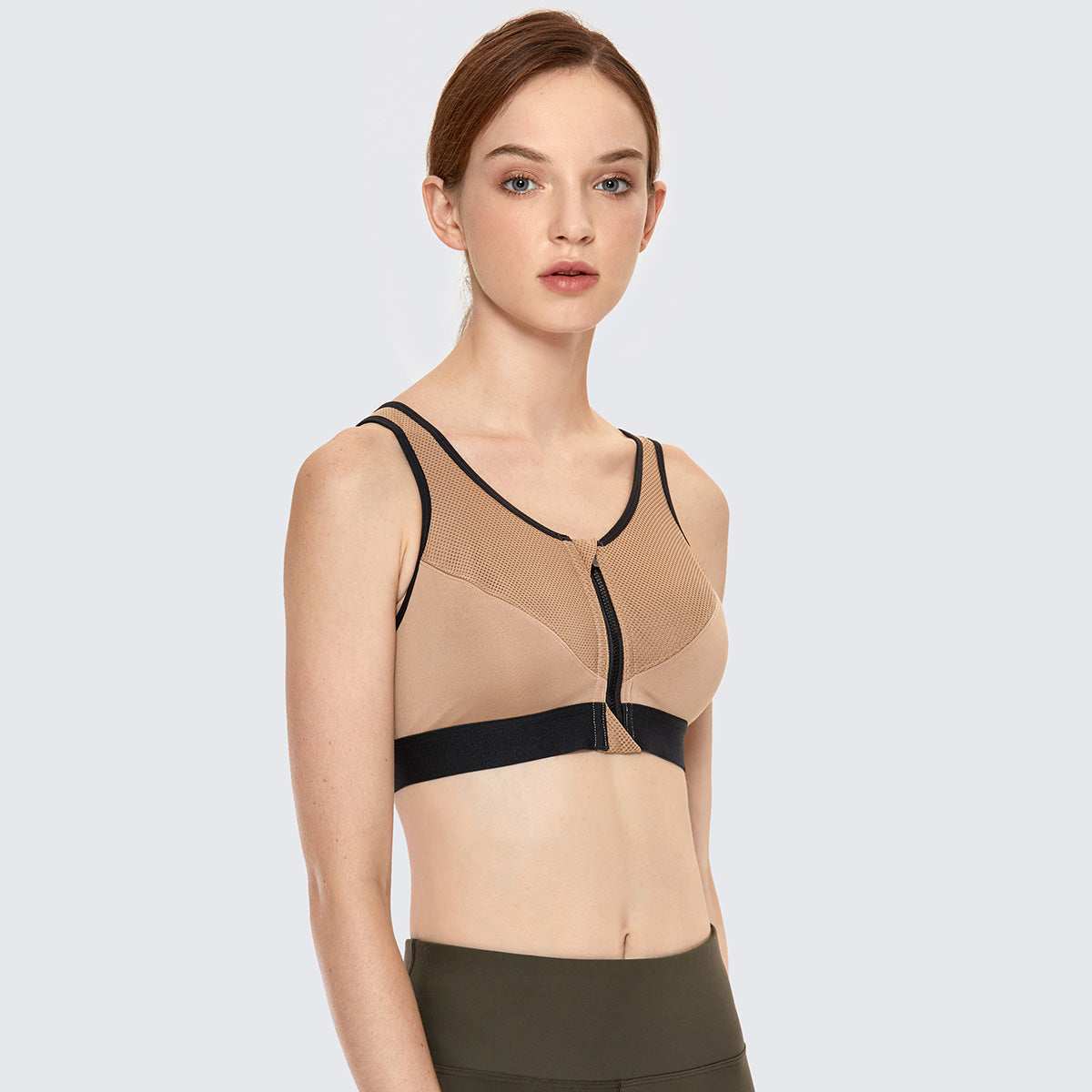 Full Length Zip Front Wireless Racerback Sports Bra