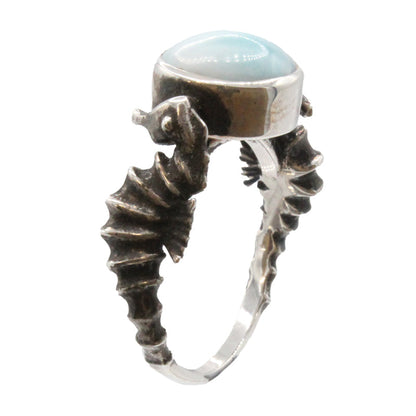 Larimar Stone Sterling Silver Seahorse Ring Size 7 By Marahlago
