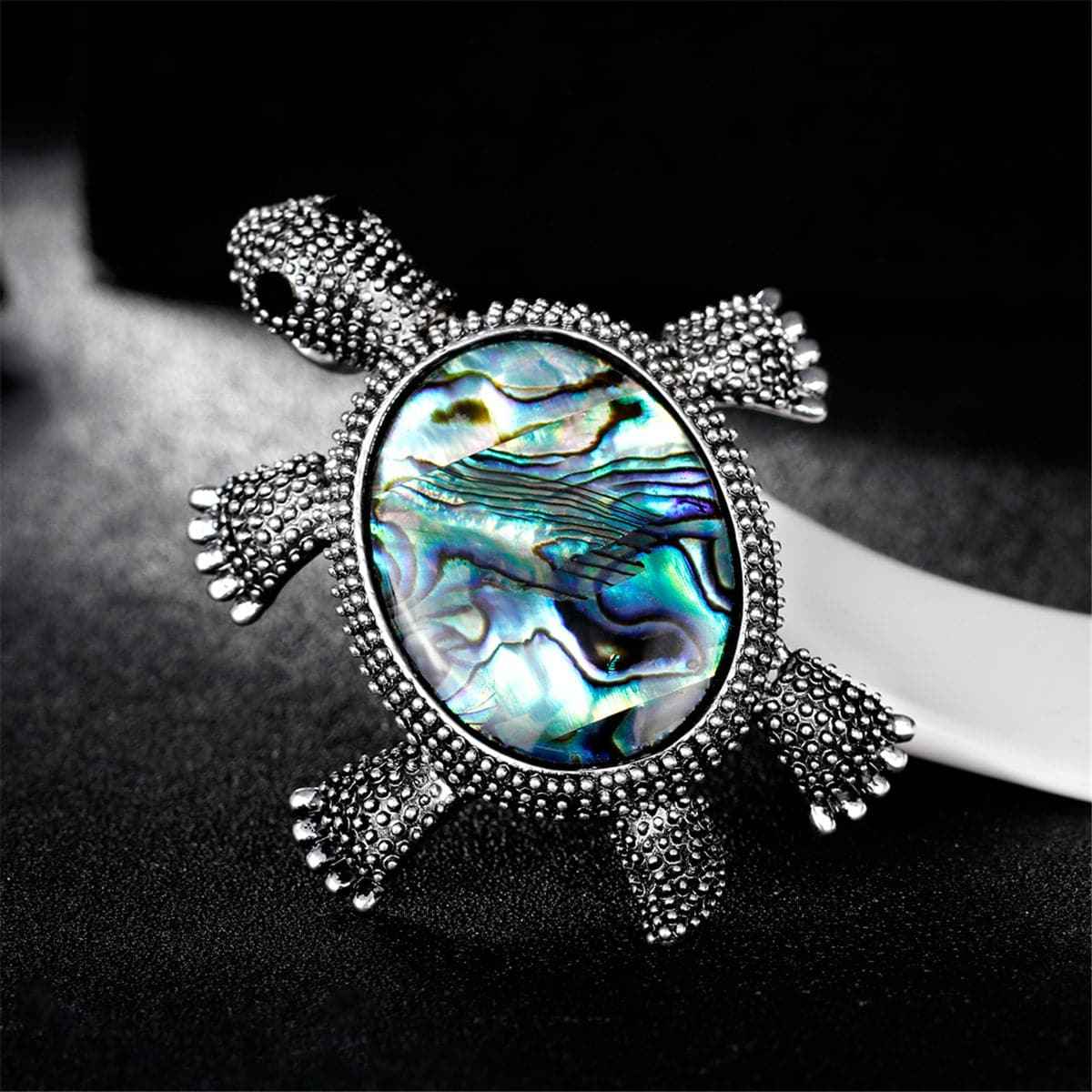Abalone Shell & Silvertone Turtle Brooch