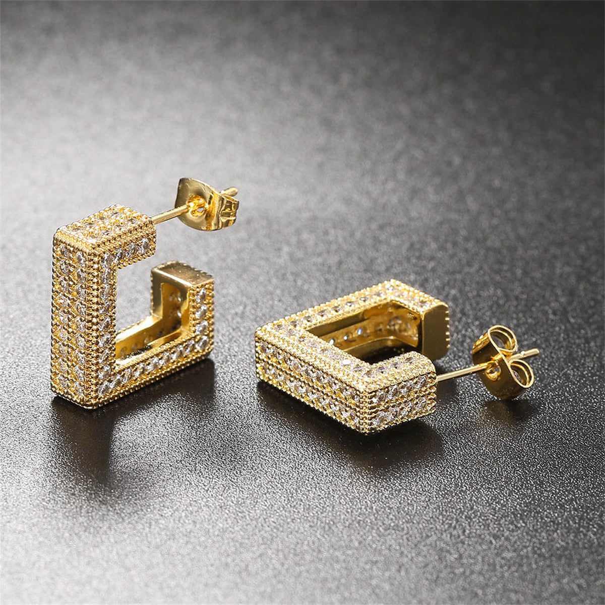 Cubic Zirconia & Goldtone Square Huggie Earrings