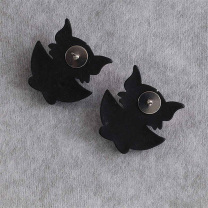 Black & Silvertone Bat Stud Earrings