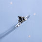 Black Cubic Zirconia & Silvertone Crown Open Ring